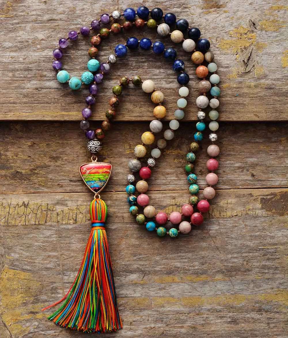 7 Chakra Triangle Charm Tassel Necklace - Bela Fils BoutiqueNecklacesBela Fils Boutique